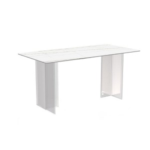 LeisureMod Kova Series Modern Rectangular Dining Table with Sintered Stone/Glass Top and Acrylic Base - 1 of 4
