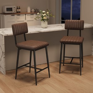 Set of 2 Upholstered Bar Stools - Counter Height Bar Chairs with Backrest, Footrest, Thick Cushion & Sturdy Metal Legs for Kitchen Island & Home Bar - 1 of 4