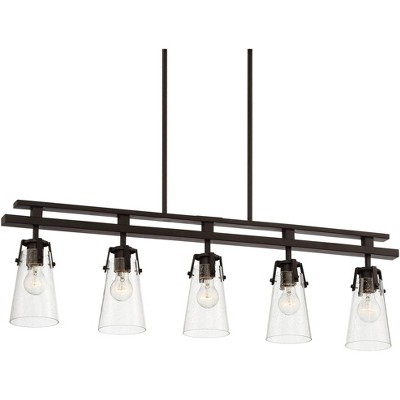 Franklin Iron Works Farington 40" Wide Bronze Seeded Glass 5-Light Island Pendant Light