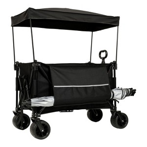 VisioGear Collapsible Foldable Extended Wagon with Canopy, Beach Wheels & Drink Holders and Side Pocket, Black, 37.4"*23.03"*42.52" - 1 of 4