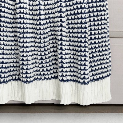 Nostalgic Navy Knitted 60"x50" Throw Blanket with Sleeved Edge