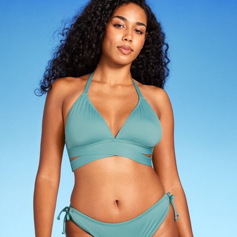 Women's Triangle Bralette Faux Wrap Halter Bikini Top - Shade & Shore™  Green Xl : Target