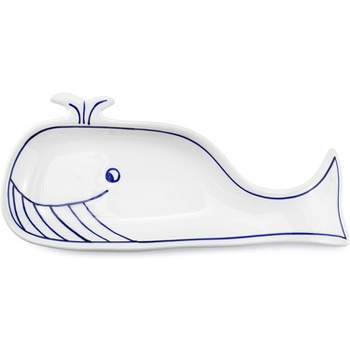 Cornucopia Brands Whale Spoon Rest; Blue and White Ceramic; Novelty Spoon Holder for Kitchen Stove