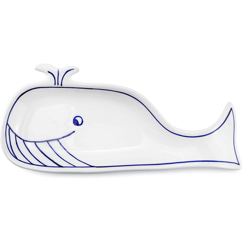 Cornucopia Brands Whale Spoon Rest; Blue and White Ceramic; Novelty Spoon Holder for Kitchen Stove, 1 of 7
