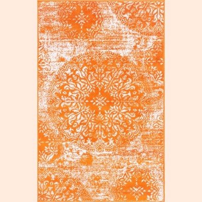 Grand Orange and White Synthetic Bohemian Area Rug
