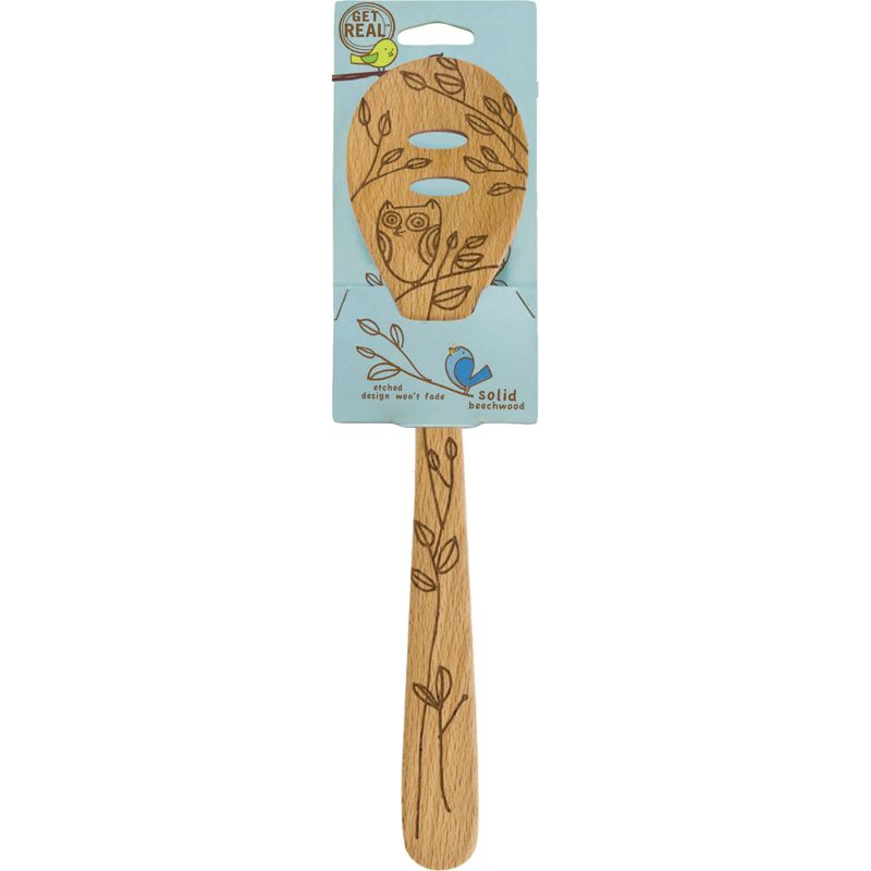 Talisman Designs Laser Etched Beechwood Slotted Spoon, Nature Collection, Set of 1, 2 of 3