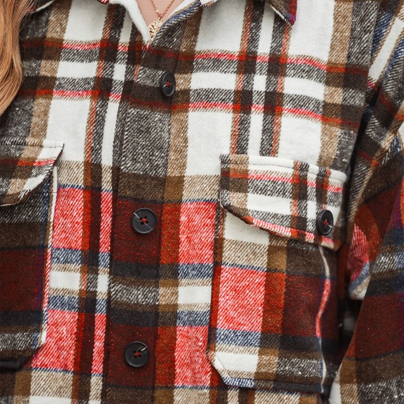 Women's Plaid Pocket Button-Front Shacket - Cupshe, 2 of 8