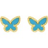 14k Yellow Gold 8mm Turquoise, Malachite or Mother of Pearl Butterfly Studs Gemstone Earrings - 3 of 3