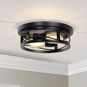 DORESshop 10.6 in. 2-Light Black Industrial Flush Mount with Metal Shade and No Bulbs Included 2-Pack - 1 of 4