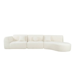 Christopher Knight Home Lyla 140" Modern Fully Compressed Sponge 5 Seater Curved Sectional Sofa Beige - 1 of 4