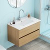 Gulches 32 in 1 Sink Wall-Mounted Vanity Natural Bath Vanity with White Ceramic Top Double Soft-Close Drawers Handle-Free - 3 of 4