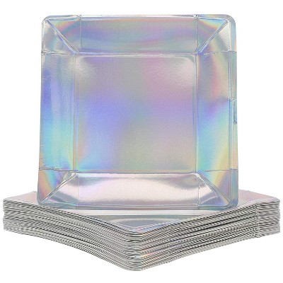 Juvale 48-Pack Iridescent Foil 10 Inch Square Disposable Paper Plates Party Supplies