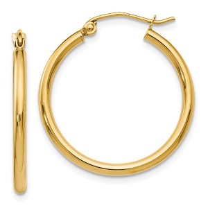 Black Bow Jewelry 2mm Round Hoop Earrings in 14k Yellow Gold, 25mm (1 Inch) - 1 of 4