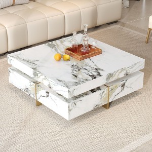 Sapphtopaz Modern Coffee Table with 4 Drawers Square Elegant Center Table with Gold Accents Living Room Tables Coffee Bar for Living Room - 1 of 4