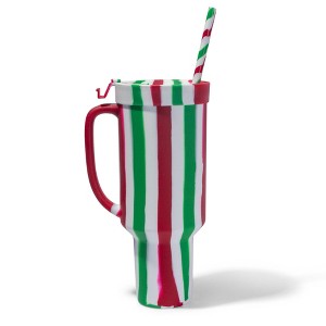 Silipint: Silicone 64oz Straw Tumbler: Poinsettia Stripe - 1 of 4