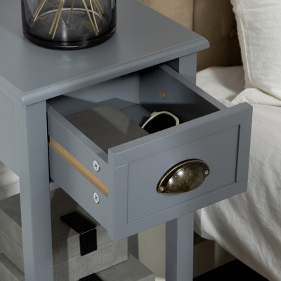 Gray Wooden Narrow End Table with Drawer and Shelf