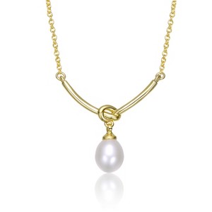 Guili Sterling Silver 14K Gold Plated Y-Shaped Necklace with a White Egg-Shaped Freshwater Pearl for a Sophisticated and Graceful Fashion Accent - 1 of 2