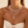 Women's Necklace - 14K Gold/Silver Plated Layered Chain With Cross, Coin & Pearl Pendants - Stackable Trendy Jewelry Gift For Her - 4 of 4
