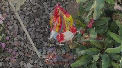 Hand-Blown Multicolor Glass Hummingbird Feeders with Red Plastic Base