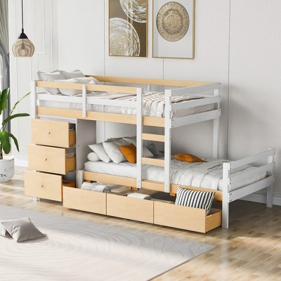 JUJABU Twin over Twin Loft Bunk Bed with Drawers and Ladder