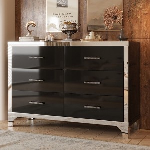 CAVINAS 6 Drawers Dresser for Bedroom,Mirrored Dresser with Metal Handle for Kids Room,Living Room,Entry and Hallway,Black/White - 1 of 4