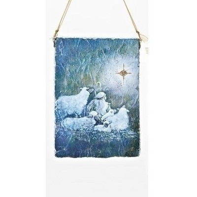 Roman 5” Shephard Boy Watching the Star of Bethlehem Plaque Christmas Ornament - Blue/White