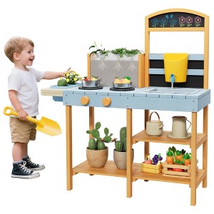 Mud Kitchen for Kids Outdoor Play Kitchen with See Through Planter Box & 2 Side Plant Pots Storage Shelves £¦ Pretend Stove Ideal Gift for Kids 3-8 - 1 of 4
