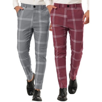 Lars Amadeus Men's Plaid Printed Slim Fit Business Office Trousers 2 Packs