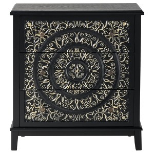COZAYH 3-Drawer Flower Motif Dresser Fully Assembled Furniture, Gold & Black - 1 of 4