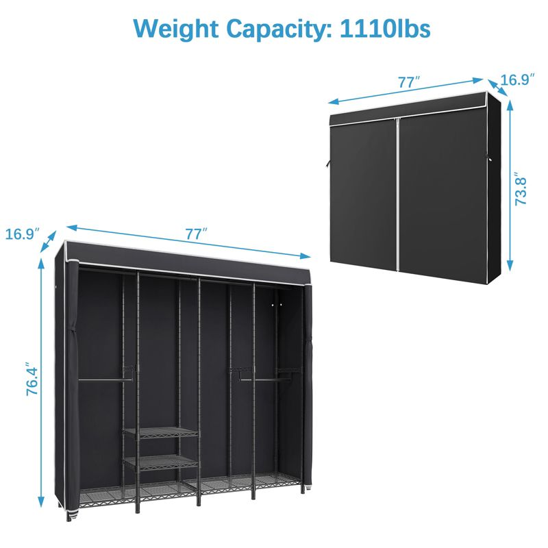 VIPEK V40C Covered Garment Rack Heavy Duty Clothes Rack with Cover, Black Clothing Rack with Grey Oxford Fabric Cover, 4 of 13
