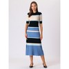 INSPIRE CHIC Women's Striped Ribbed Short Sleeve Midi Basic Knitted Dresses - 4 of 4