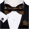 Men's Black And Gold Paisley 100% Silk Self Tie Bow Tie Pocket Square Cufflinks Set - 2 of 4