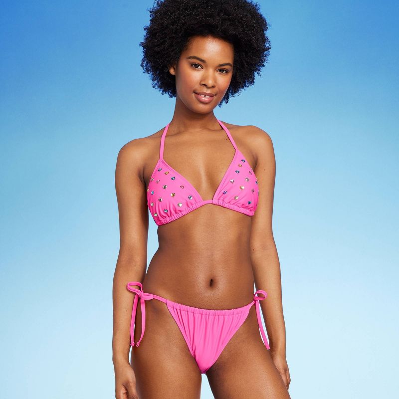Women's Side-Tie Low-Rise Adjustable Bikini Bottom - Wild Fable™ Pink, 4 of 9