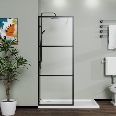 Lirago,Black 3-Panel Walk-in Shower Screen Door with Tempered Glass for Wet Rooms