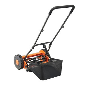 VEVOR Push Reel Lawn Mower 14 inch, 5 Blades Manual Push Mower No Motor, 0.6-1.75 in Adjustable Cutting Height, Orange&Black - 1 of 4