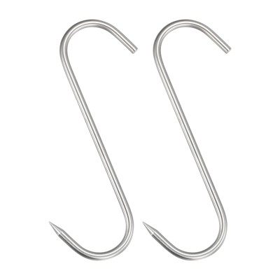Unique Bargains Chicken Fish Beef Meat Hanging Drying Smoking Processing Stainless Steel S-Hook 2 Pcs
