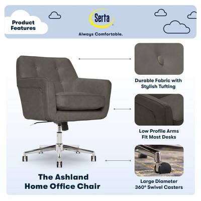 Ashland Gray Leather Swivel Home Office Chair with Memory Foam