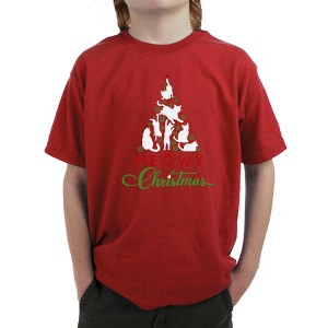 LA Pop Art Meowy Christmas Tree - Boy's Word Art T-Shirt - 1 of 4