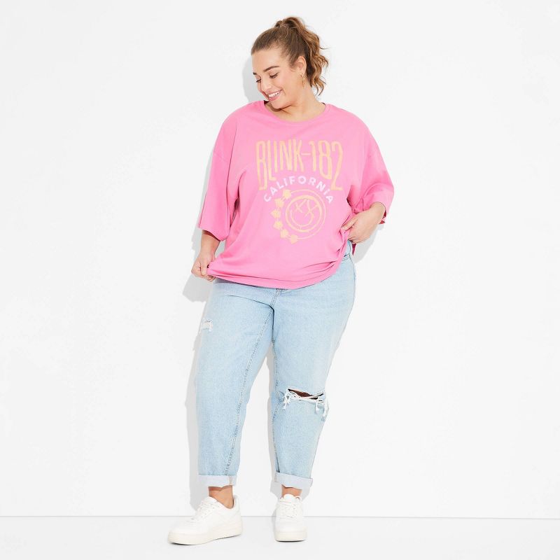 Women's Blink 182 Oversized Short Sleeve Graphic T-Shirt - Pink, 3 of 7