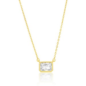 Bella Silver Sterling Silver, Rectangle Bezel-Set CZ Necklace - Gold Plated - Gold - 16+2 Inch - 1 of 2