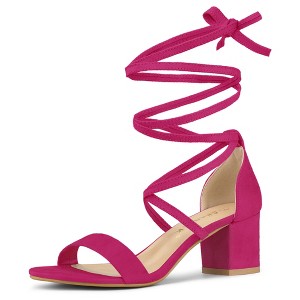 Allegra K Women's Solid Open Toe Lace Up Padded Insole Mid Chunky Heeled Sandals - 1 of 4