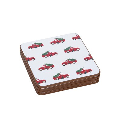 C&F Home Red Trucks Hardboard Coaster, Set of 4