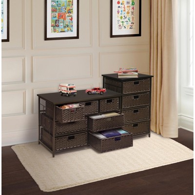 Espresso Brown Large Seven Basket Storage Unit with Metal Frame