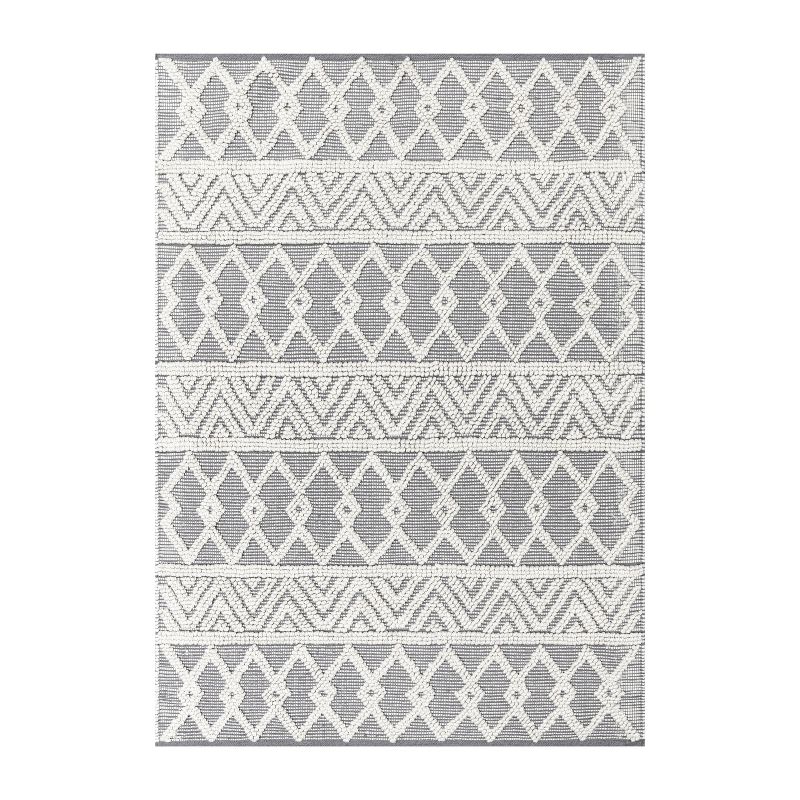 Emma and Oliver Hand Woven Boho Cotton & Polyester Blend Area Rug with Raised Geometric Diamond Design, 1 of 9