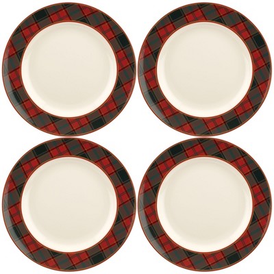 Spode Christmas Tree Tartan 10.5 Inch Dinner Plate, Set of 4, Dishwasher and Microwave Safe