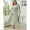Clearlove Women's Plus Size V-Neck Long Sleeves A-Line Pleated Floor Length Formal Dress - 3 of 4