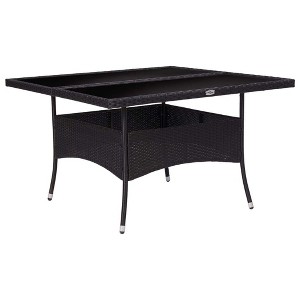 vidaXL Patio Dining Table, Black Poly Rattan and Glass - 1 of 4