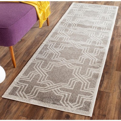 Grey and Light Grey Geometric Runner Rug 2'3" x 7'