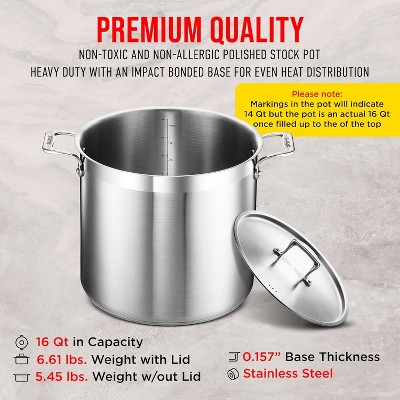 16 Quart Brushed Stainless Steel Stock Pot with Lid