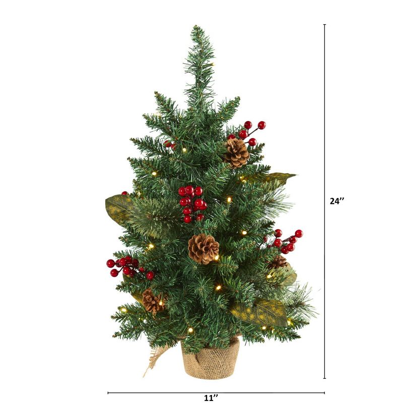 2ft Nearly Natural Pre-Lit LED Pine with Pinecones and Berries Artificial Christmas Tree Clear Lights, 3 of 9